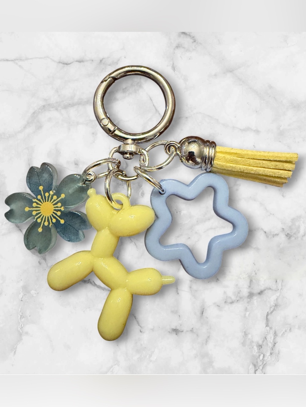 Yellow Balloon Dog Keychain with Flower & Star Charms